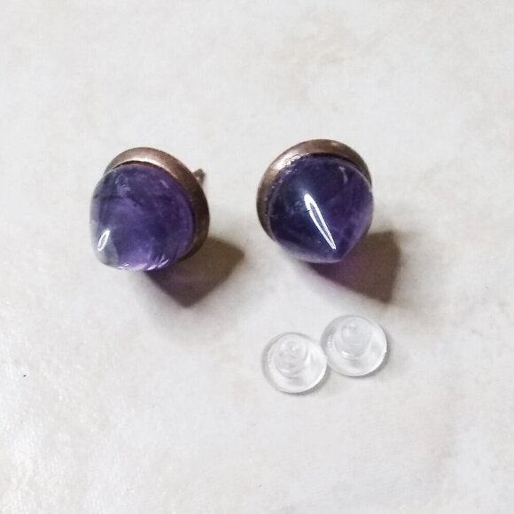 Edgy Amethyst Cone Studs Post Earrings ~ Tranquility & Calm ~ Reiki ~ Meditation - Picture 1 of 8